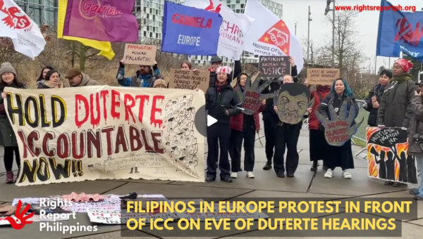 WATCH: Filipinos in Europe Protest in Front of ICC on Eve of Duterte Hearings